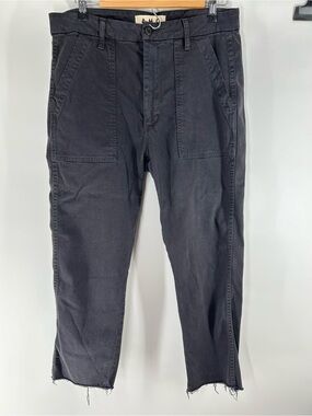 AMO Black Easy Army Trouser Cargo Utility Pants with Front Patch Pockets